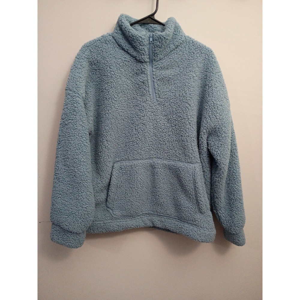 American Eagle Womens Blue Sherpa Quarter Zip Fleece Pullover Sweater Size M